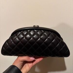 Chanel Half Moon Quilted Lambskin Leather Clutch